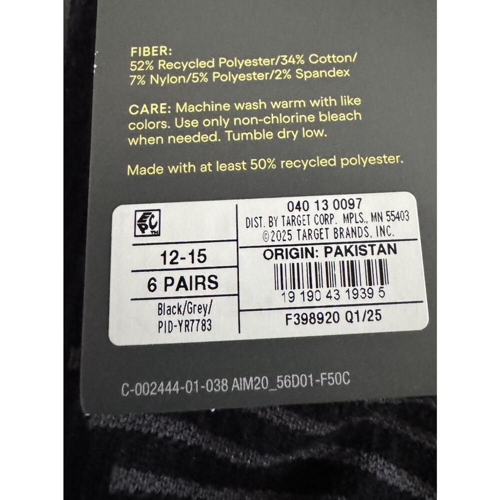 2 Pack All In Motion No Show Socks Mens 12-15 Black White 6 Pair Big & Tal - Picture 4 of 5